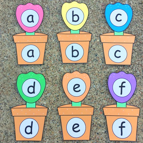 flower pot alphabet match for preschool and kindergaren