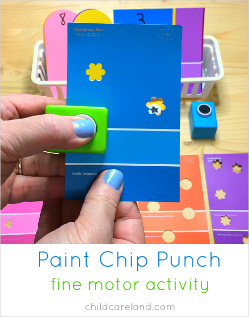 paint chip punch fine motor activity for preschool and kindergarten