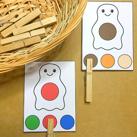 ghost color clip cards for preschool and kindergarten