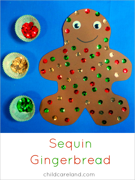 sequin gingerbread fine motor craft project for preschool and kindergarten