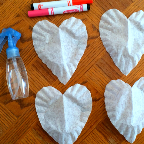 Coffee Filter Hearts Art Project For Preschool and Kindergarten