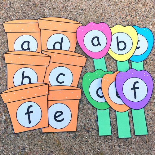 flower pot alphabet matchfor preschool and kindergarten
