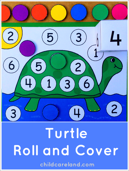 Turtle Roll and Cover Preschool Match Center Activity 