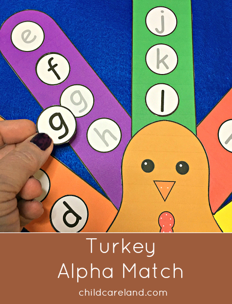 turkey alphabet match for preschool and kindergarten
