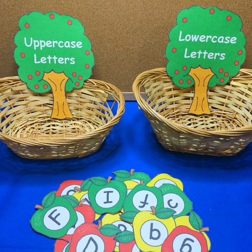 apple letter sorting for preschool and kindergarten