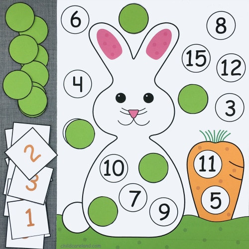 bunny number pick and cover for preschool and kindergarten
