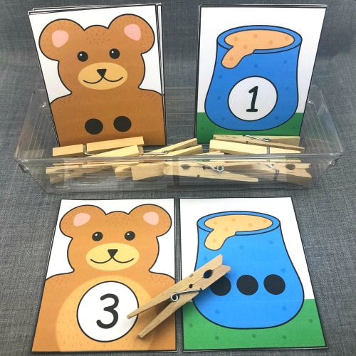 teddy bear number match and clip for preschool and kindergarten