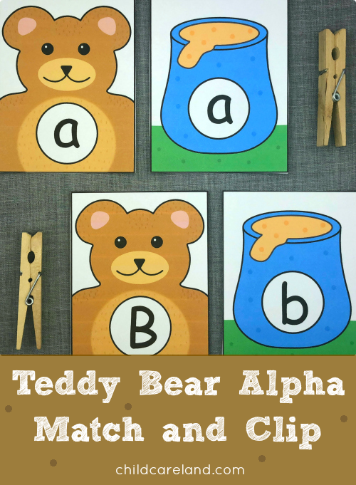 teddy bear alpha match and clip for preschool and kindergarten
