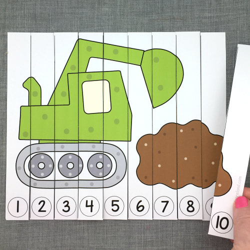 digger number sequence puzzle for preschool and kindergarten