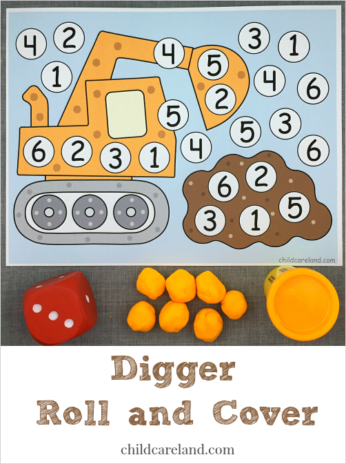 digger roll and cover for preschool and kindergarten math