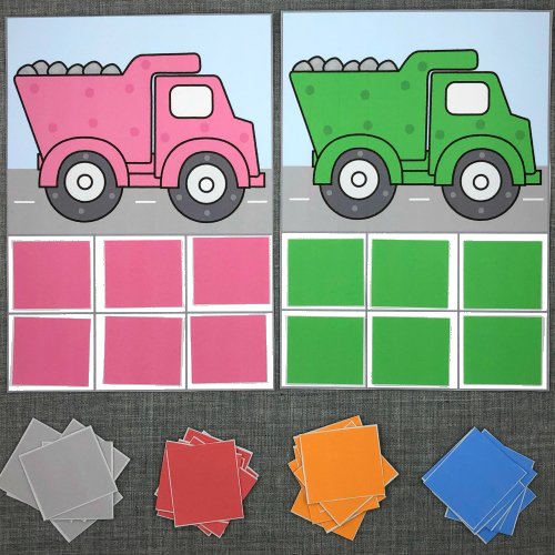 dump truck color sort for preschool and kindergarten