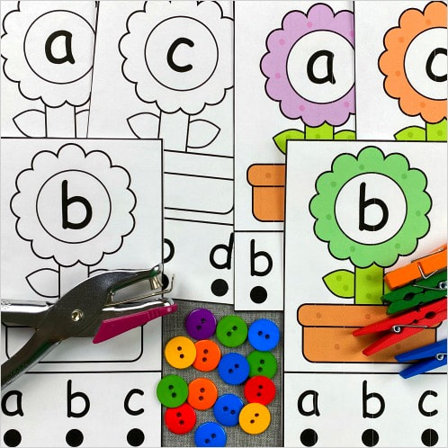 flower alphabet punch cards for preschool and kindergarten
