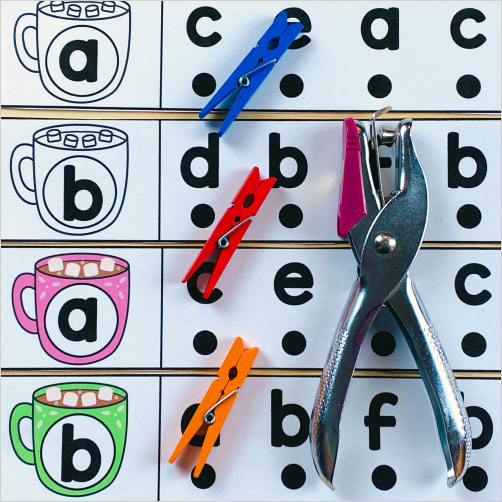 hot cocoa alphabet punch strips for preschool and kindergarten