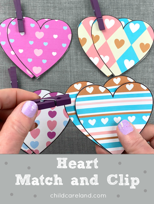 heart match and clip for preschool and kindergarten