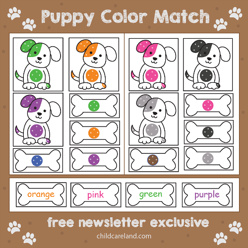 puppy color match for preschool and kindergarten
