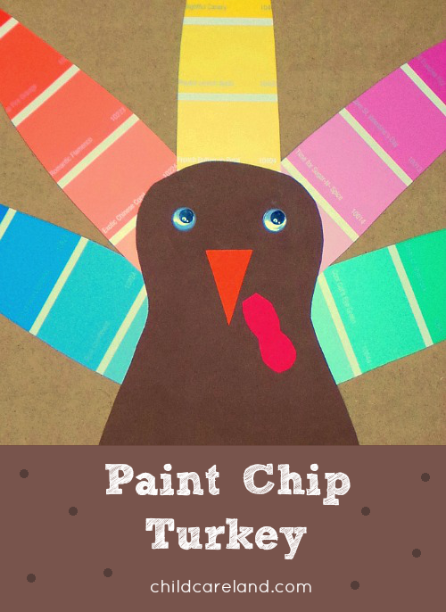 paint chip turkey craft for preschool and kindergarten