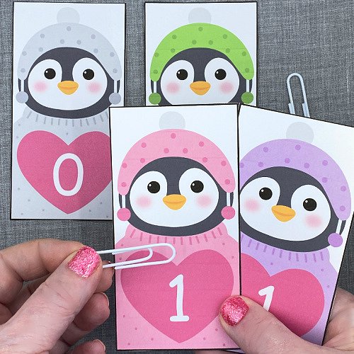 penguin heart number cards for preschool and kindergarten