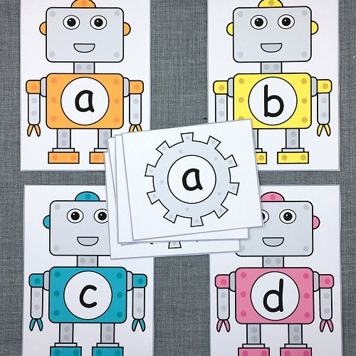 robot alphabet match for preschool and kindergarten