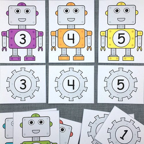robot number match for preschool and kindergarten