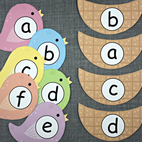 spring bird alphabet match for preschool and kindergarten