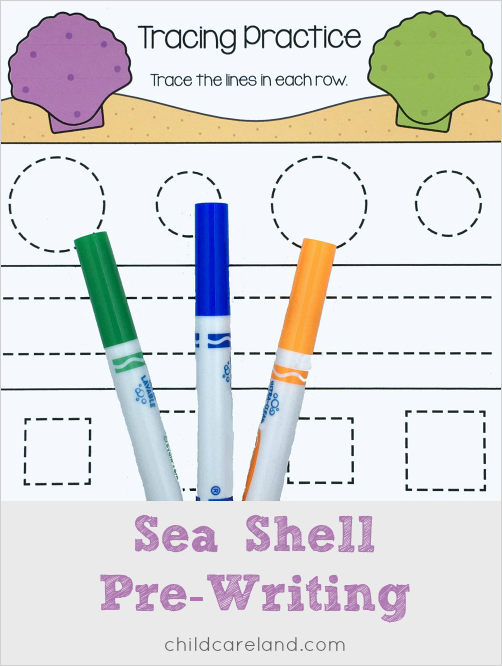 sea shell pre-writing for preschool and kindergarten