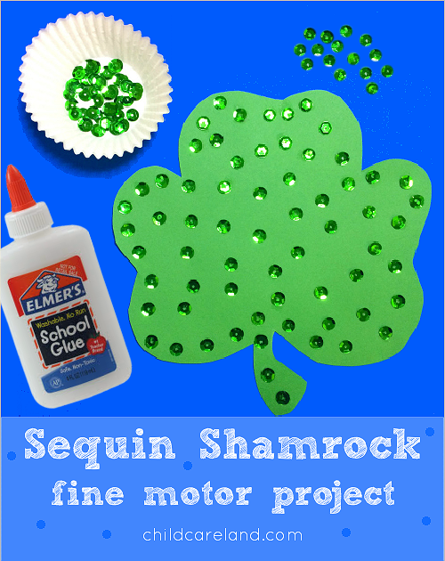 Sequin Shamrock Art and Fine Motor Project For Preschool and Kindergarten