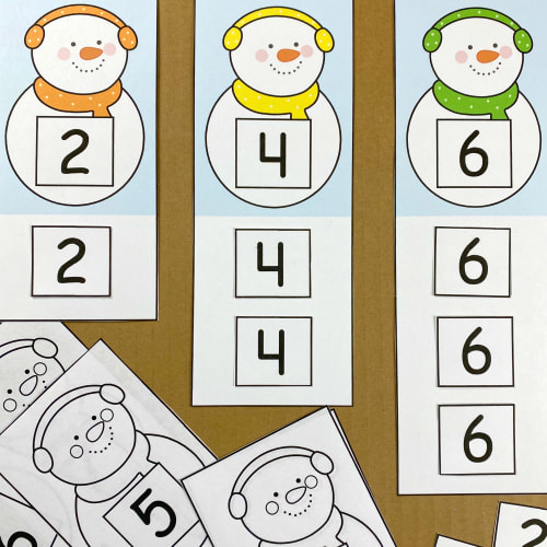 snowman number cut and paste for preschool and kindergarten