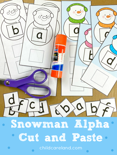 snowman alpha cut and paste for preschool and kindergarten