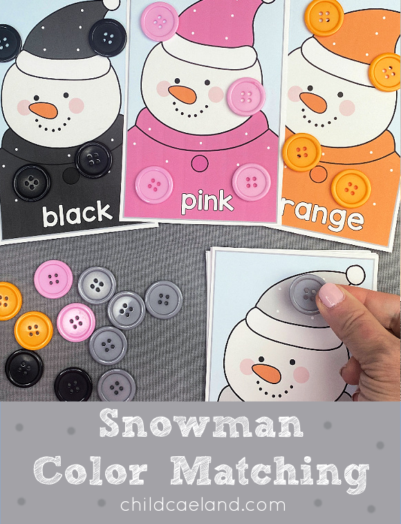 snowman color matching printable activity for preschool and kindergarten