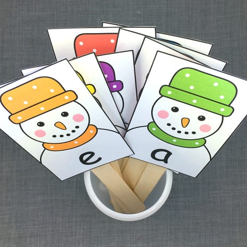 snowman alphabet cards for preschool and kindergarten