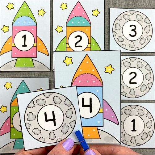 space number match and clip for preschool and kindergarten