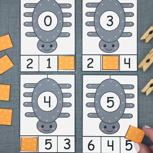 spider number clip cards for preschool and kindergarten