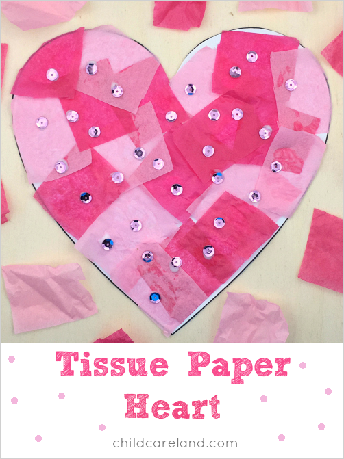 Making tissue paper heart collages in preschool