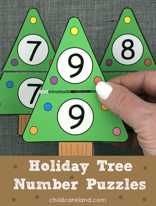 holiday tree number puzzles for preschool and kindergarten