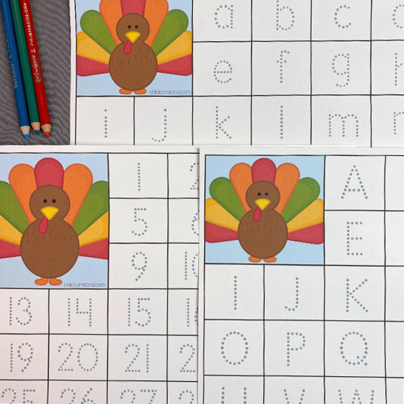 turkey letter and number tracing mats for preschool and kindergarten. Great for letter and number recognition and 