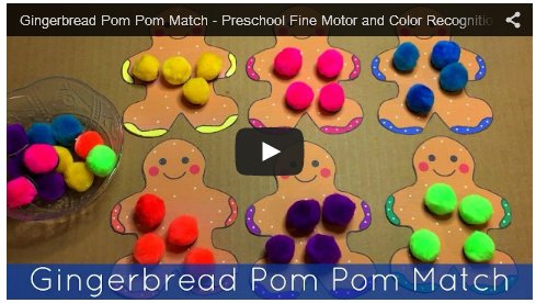 Gingerbread Pom Pom Match Fine Motor Skills and Color Recognition Activity for Preschool and Kindergarten 