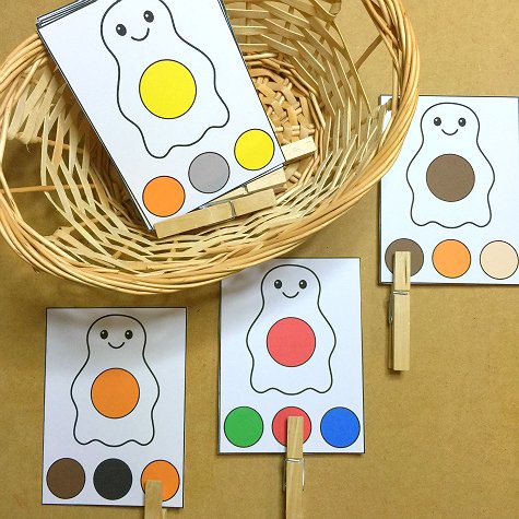 ghost color clip cards for preschool and kindergarten