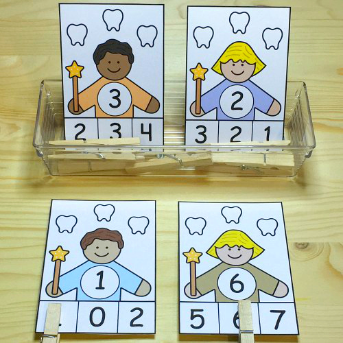 tooth fairy number clip cards for preschool and kindergarten