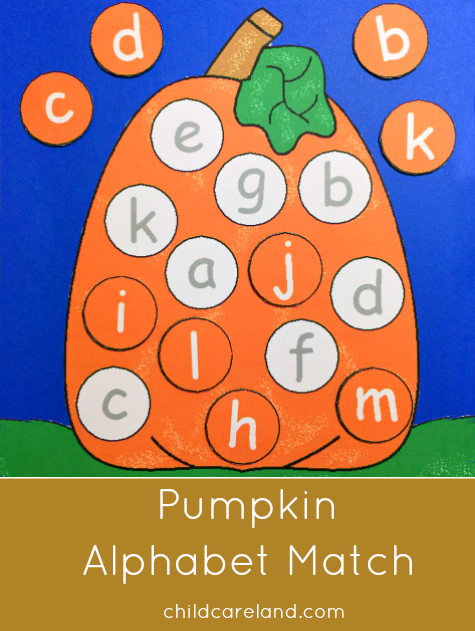 pumpkin alphabet match for preschool and kindergarten.