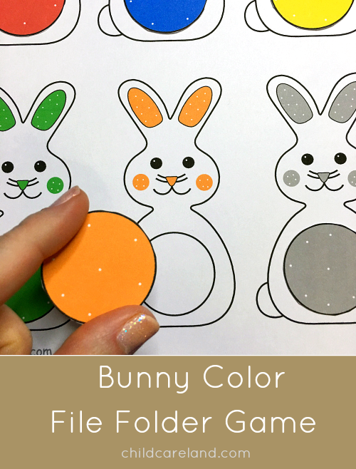 bunny color file folder game for preschool and kindergarten