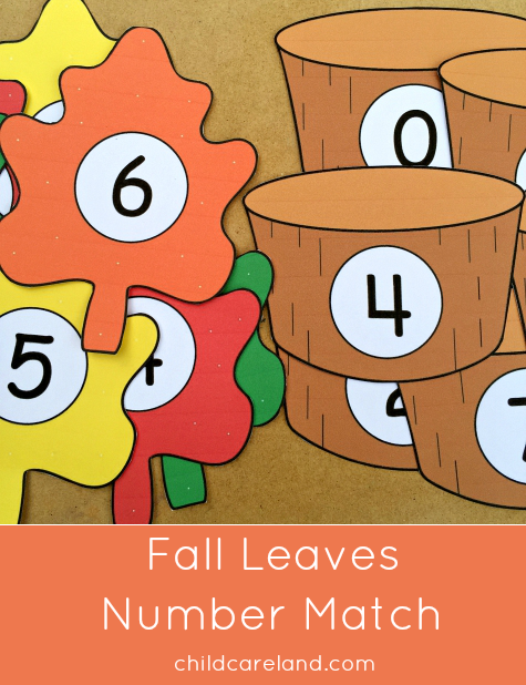 fall leaves number match for preschool and kindergarten