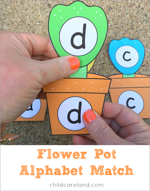 flower pot alphabet match for preschool and kindergarten