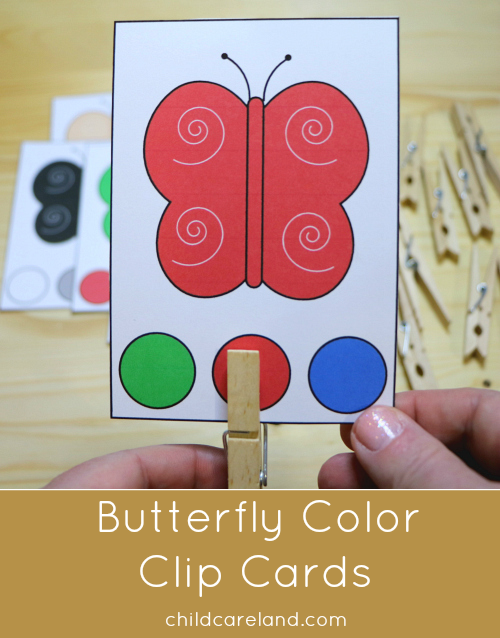butterfly color clip cards for preschool and kindergarten