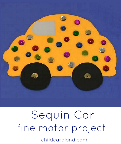 Sequin Car Fine Motor Project For Preschool and Kindergarten