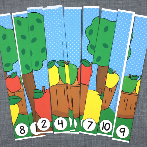 apple number sequence puzzles for preschool and kindergarten