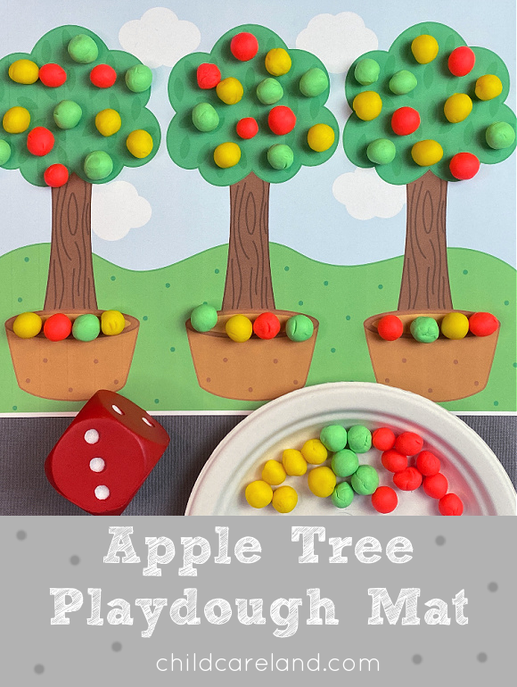 apple tree playdough mat for fine motor development and early math skills. perfect for preschool and kindergarten.
