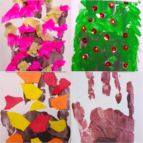 handprint seasons of an apple tree art project for preschool and kindergarten