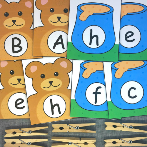 teddy bear alphabet match and clip for preschool and kindergarten