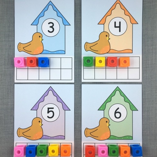birdhouse ten frame math for preschool and kindergaten