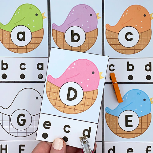 spring birds alphabet punch for preschool and kidergarten